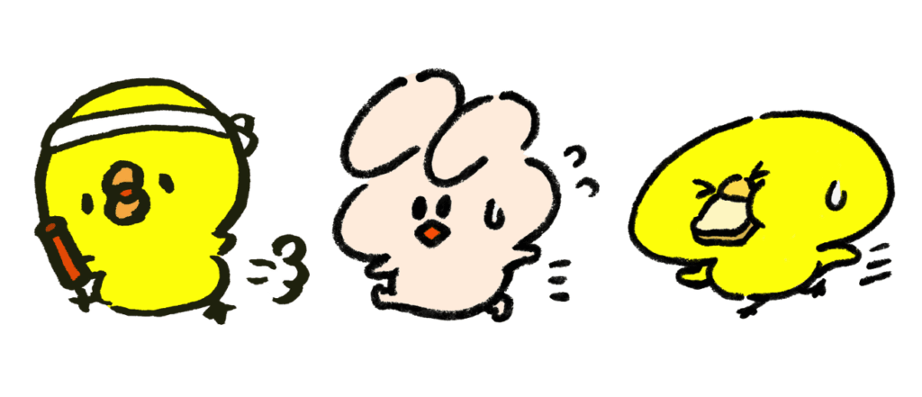 走るひよこたち